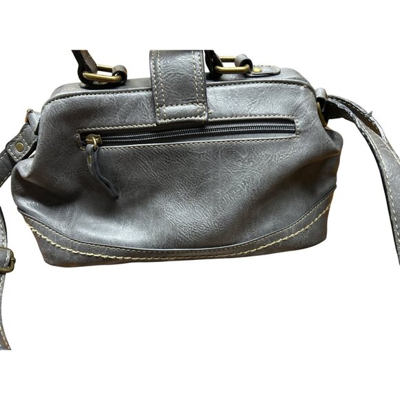 B.O.C. Embossed Floral Gray Handbag - Vegan Leather Top Handle & Crossbody Strap - Picture 4 of 9